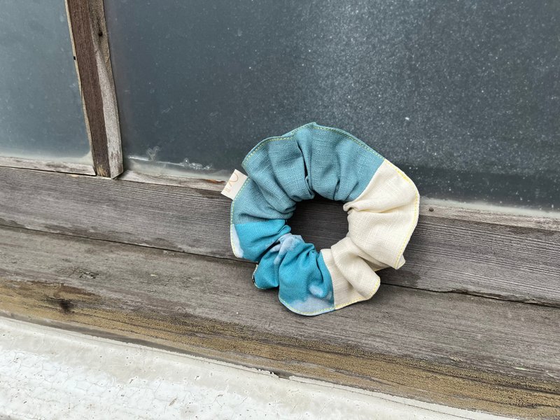 Three-piece lotus leaf hair tie/donut/summer blue sky-mi white lake blue - Hair Accessories - Cotton & Hemp Blue