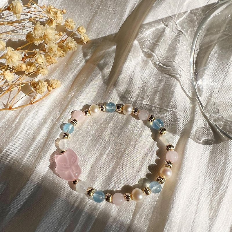 Pink crystal fox fairy pink crystal aquamarine pearl moonstone love bracelet custom crystal - Bracelets - Crystal 