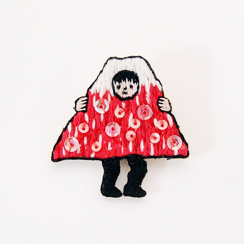 富士山　刺繍ブローチ　【赤】 - 胸針 - 繡線 紅色