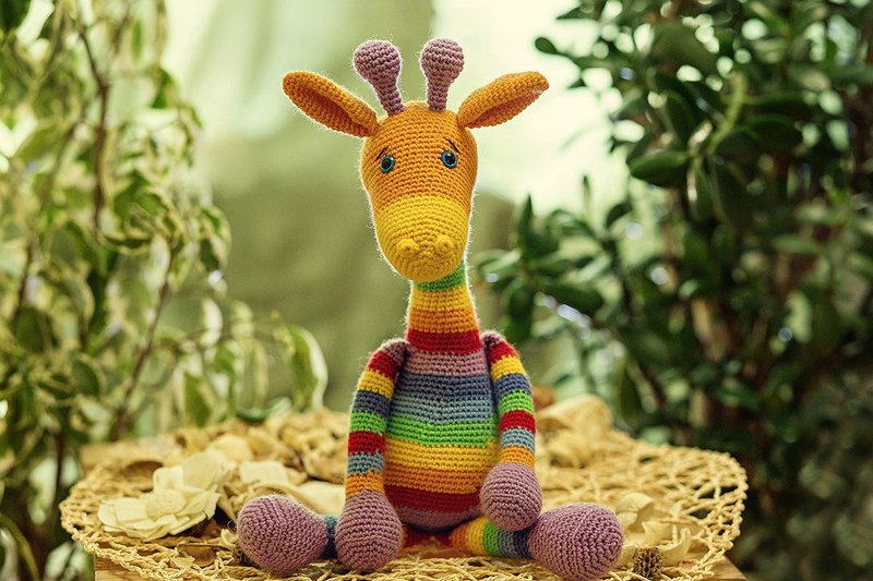 Crochet giraffe stripe, Crochet giraffe, knitted giraffe, Big soft giraffe - 寶寶/兒童玩具/玩偶 - 羊毛 多色