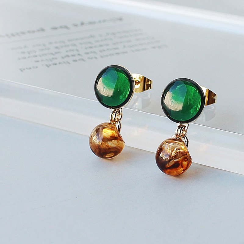 Teal cabochon earrings/ Clip-On - ต่างหู - เรซิน สีเขียว