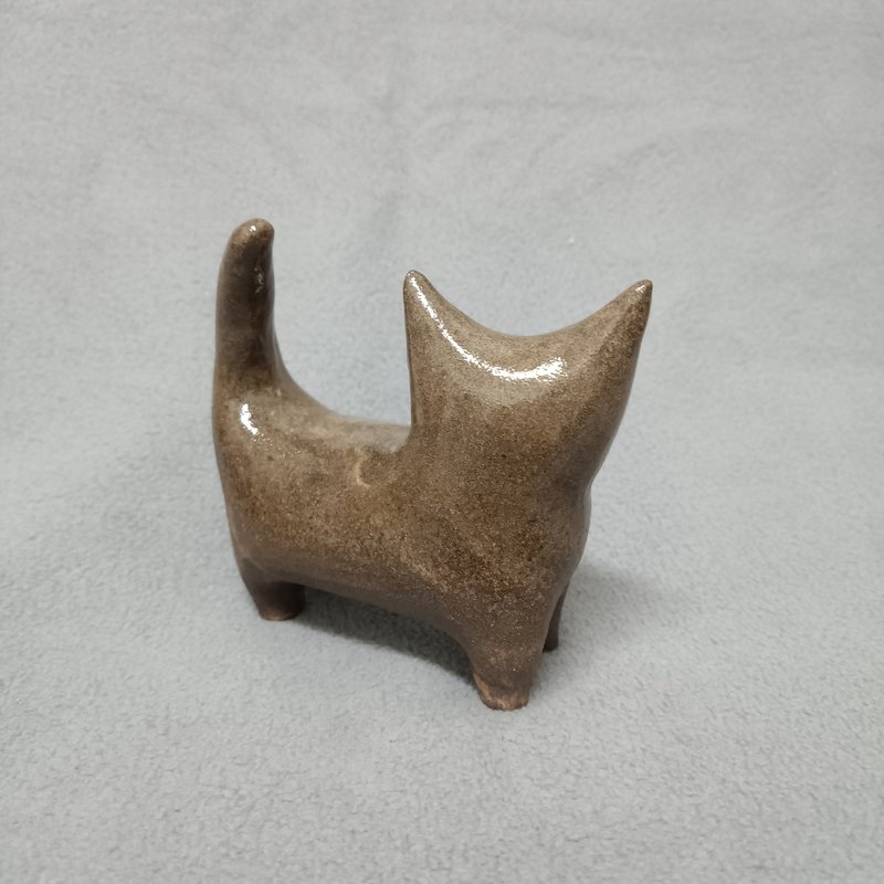 手掐陶貓咪擺設 - 擺飾/家飾品 - 陶 咖啡色