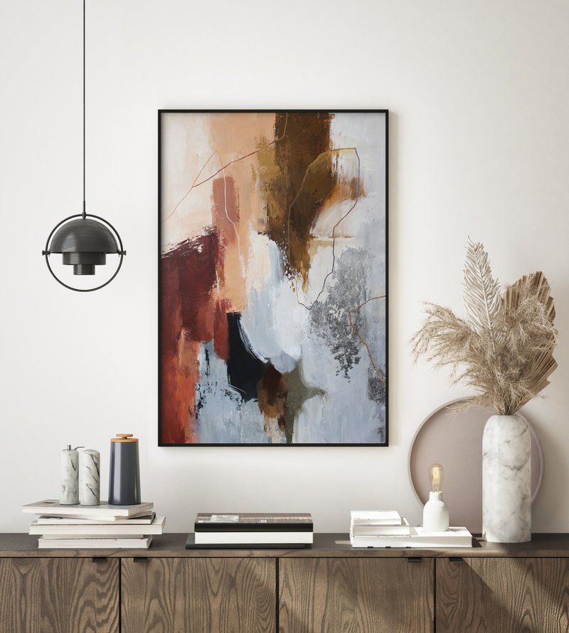 Painting Brown Silver wall art | Vertical abstract brown | Impression 2 - 壁貼/牆壁裝飾 - 棉．麻 咖啡色