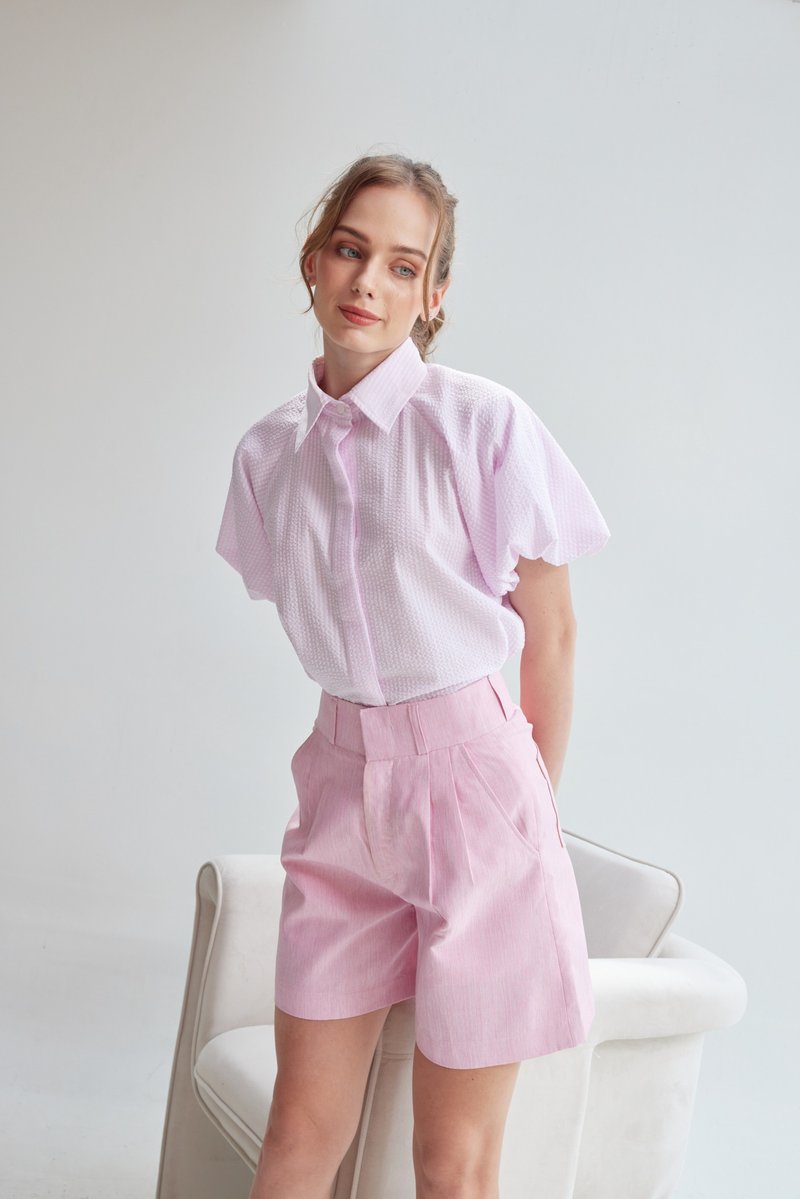 BIRUCHU BALLOON SLEEVE BLOUSE : Pink - 女襯衫 - 棉．麻 粉紅色
