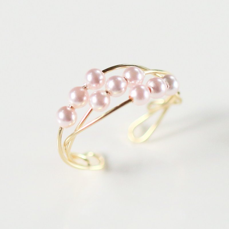 2Way Ring & Ear cuff 14kgf Three Strands Swarovski Pearl  Ring SAKURA color - 戒指 - 貴金屬 粉紅色