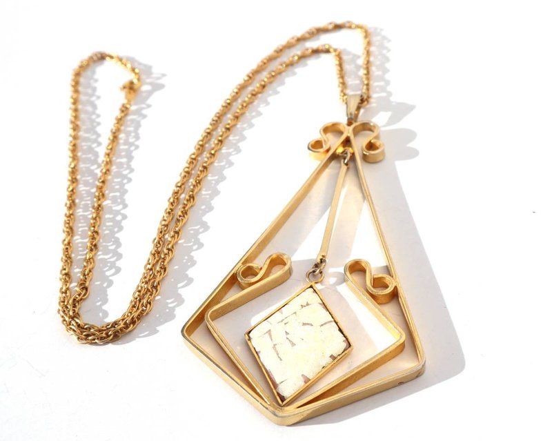 70s vintage gold enamel chain necklace - สร้อยคอ - โลหะ สีทอง