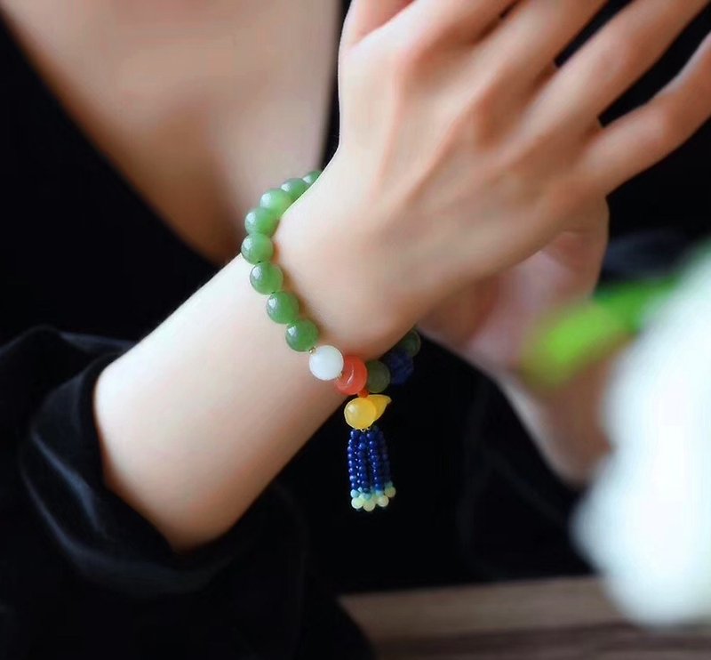 [Welfare price] original natural jasper bracelet fine old pit material / embellished beeswax gourd pendant / beautiful - Bracelets - Jade 