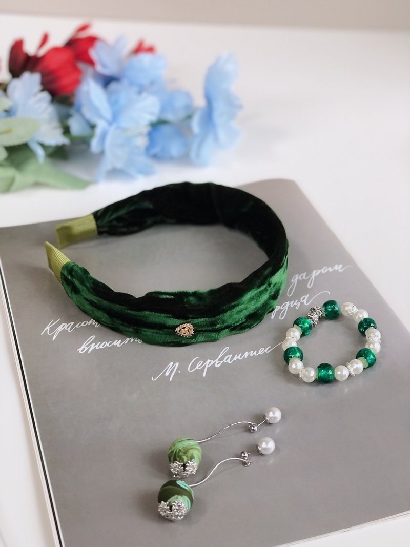 Original Green Headband Earrings Bracelet Can Be Single Row - Headbands - Other Materials Green