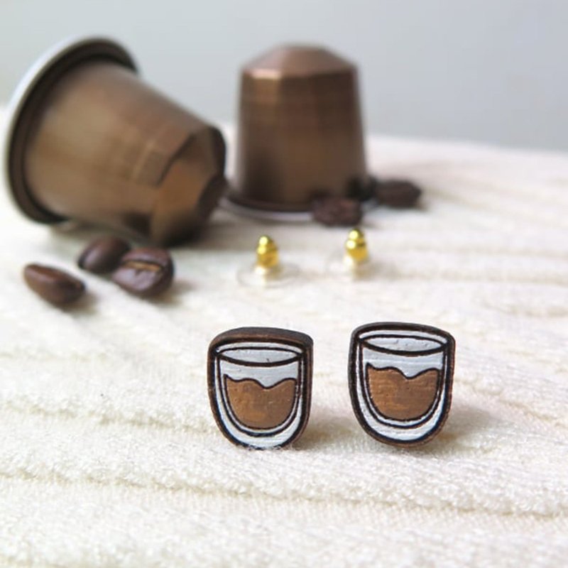 Wooden earring americano - Earrings & Clip-ons - Wood Brown