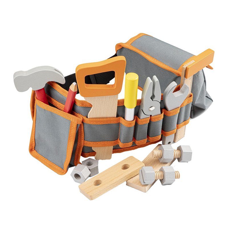 [Netherlands New Classic Toys] Little Carpenter Tool Belt Toy Set (Honey Orange) - 18285 - ของเล่นเด็ก - ไม้ 