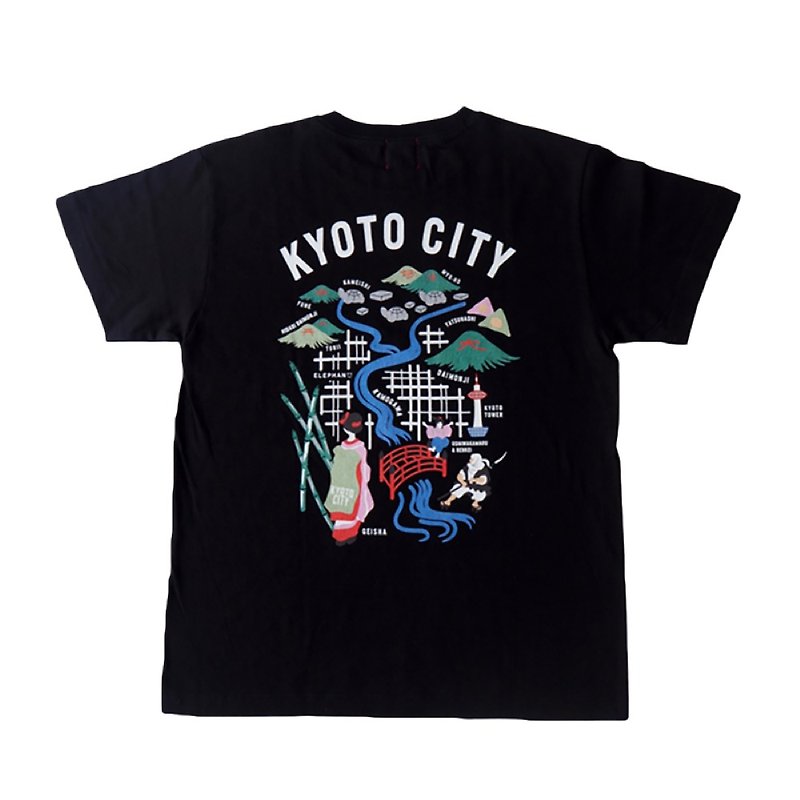 KYOTO刺繍LOGO T-SHIRTS - Black - T 恤 - 棉．麻 黑色