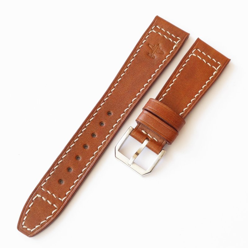 Light Brown Watch Strap, PILOT style, genuine leather, 22mm - สายนาฬิกา - หนังแท้ สีนำ้ตาล