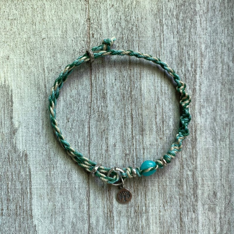 Hand-twisted Mother's Tree and Stone silver braided Wax thread bracelet - สร้อยข้อมือ - เงินแท้ หลากหลายสี