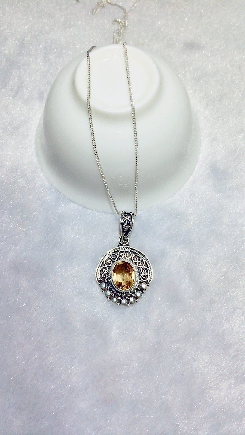 黃水晶 吊墜 尼泊爾 手工製 925純銀材質 - 項鍊 - 寶石 