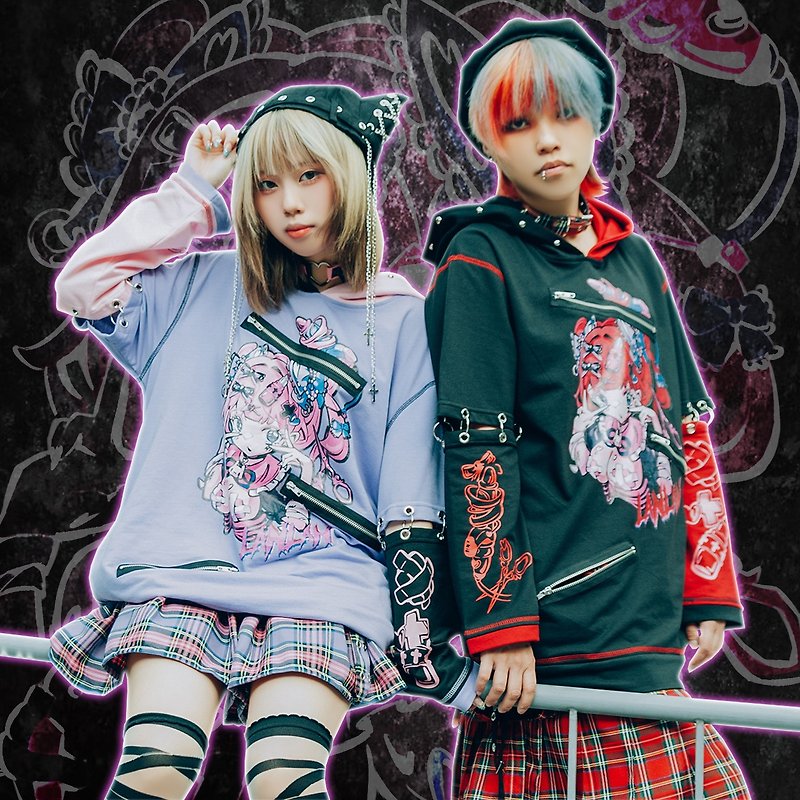 Animecore pastel harajuku shampoo Senshi clashing color sleevelet hoodie JJ4068 - Unisex Hoodies & T-Shirts - Cotton & Hemp 