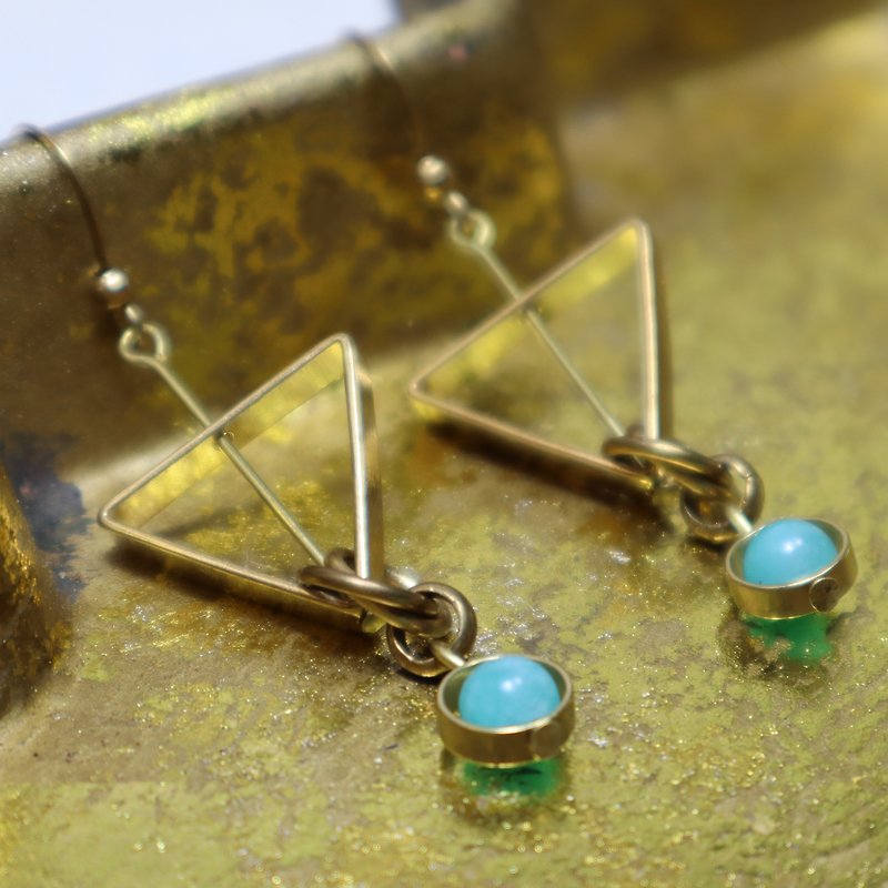 致  黃銅耳環  天河石  可改夾式  brass 七夕 禮物  客製化 - 耳環/耳夾 - 銅/黃銅 藍色