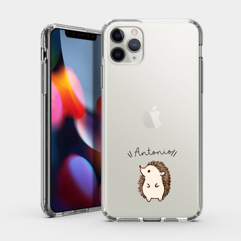 Gift customized English name left face hedgehog IPHONE protective case transparent phone case PU019 - เคส/ซองมือถือ - พลาสติก สีกากี