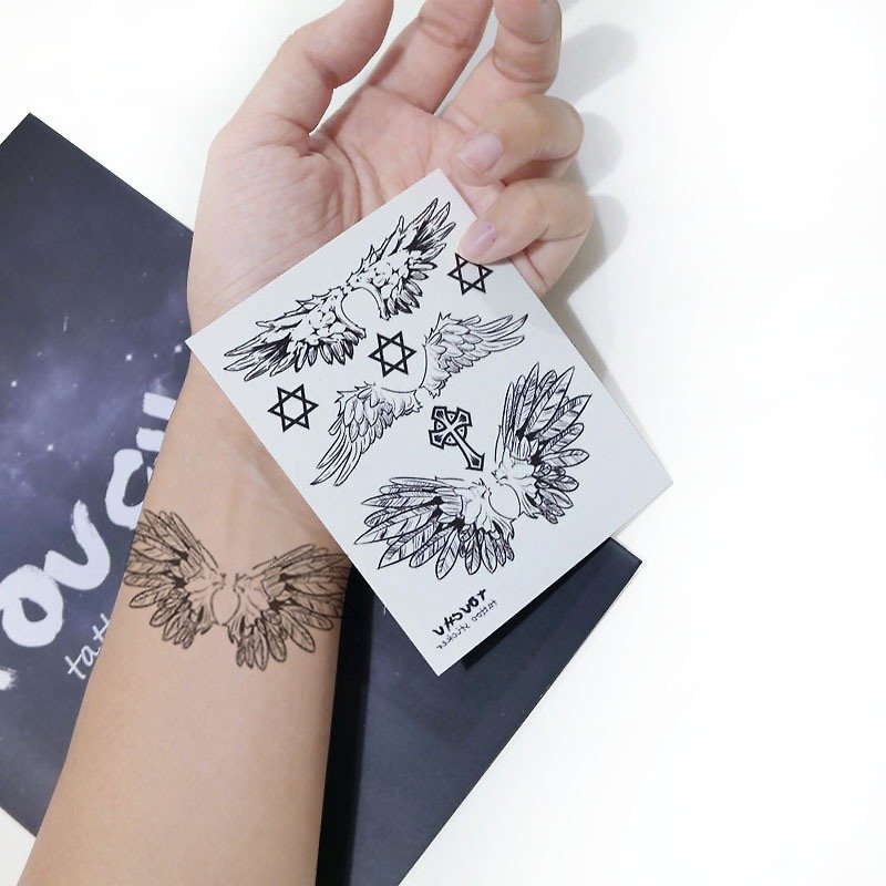 TU Tattoo Sticker - wing X3 / Tattoo / waterproof Tattoo / original / Tattoo Sticker - สติ๊กเกอร์แทททู - กระดาษ สีดำ