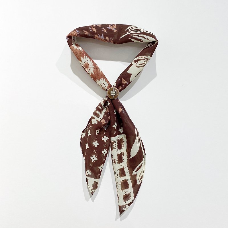 Retro scarf - ผ้าพันคอ - เส้นใยสังเคราะห์ สีนำ้ตาล