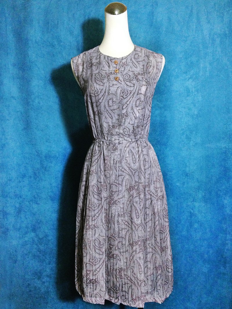 Ping pong ancient [ancient dress / light gray totem sleeveless dress] foreign bring back VINTAGE - One Piece Dresses - Polyester Gray