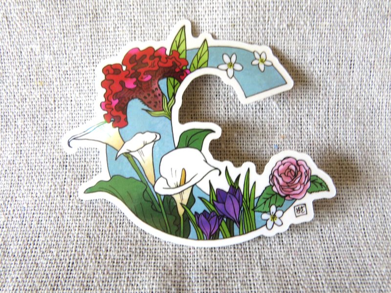 字母C - 極光花卉植物字母防水貼紙 - 貼紙 - 紙 