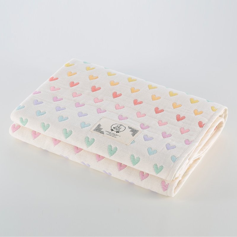 【日本製三河木綿】加厚款六重紗布被－八色希望彩虹愛心M號 - 被/毛毯 - 棉．麻 