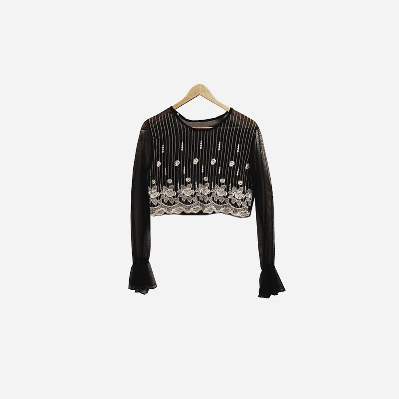 Detachable vintage / pelt embroidery short blouse no.145 vintage - เสื้อผู้หญิง - เส้นใยสังเคราะห์ สีดำ