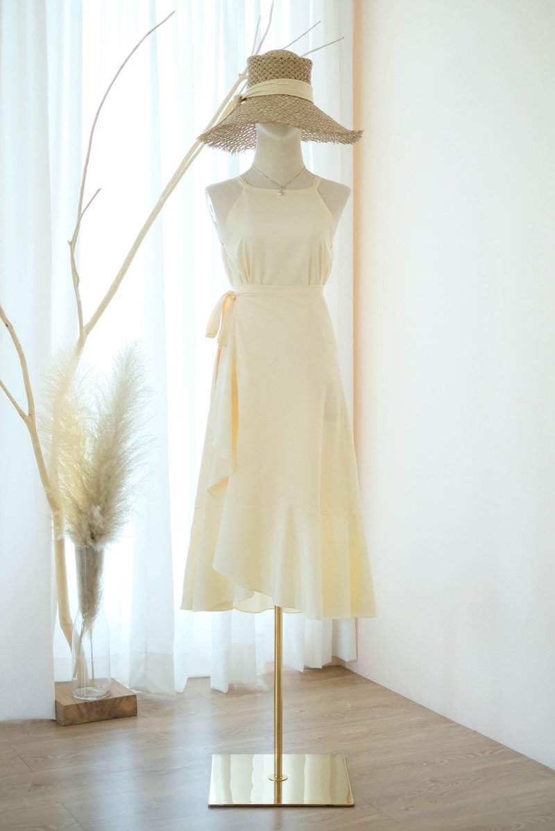 Butter pale yellow dress Set of bridesmaid dress summer wrap top and skirt - 洋裝/連身裙 - 聚酯纖維 黃色