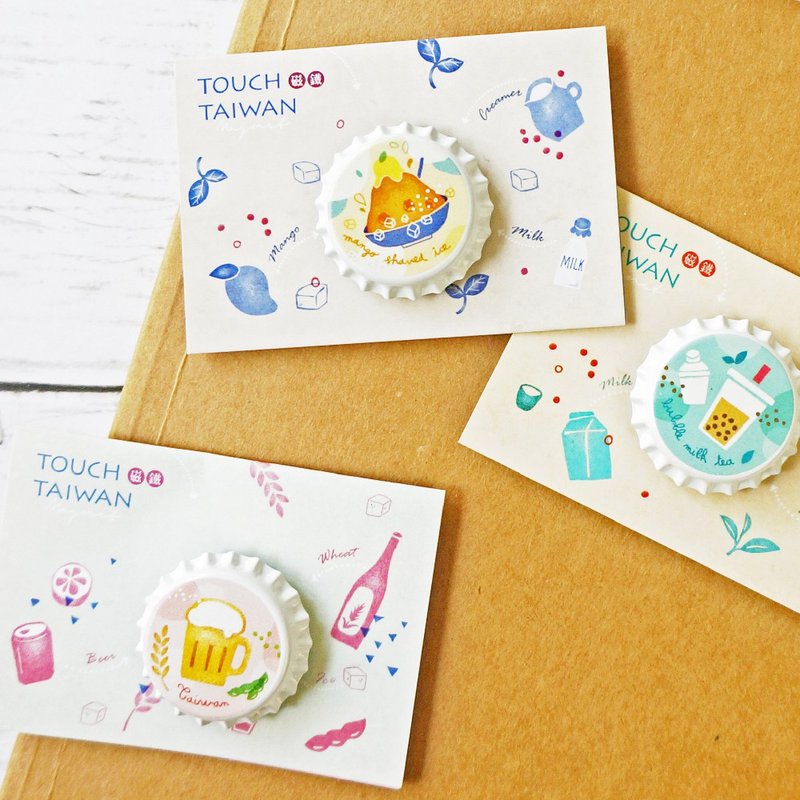 【Bottle Cap Magnet】Creative Illustrations of Taiwan's Featured Attractions and Snacks - แม็กเน็ต - โลหะ หลากหลายสี