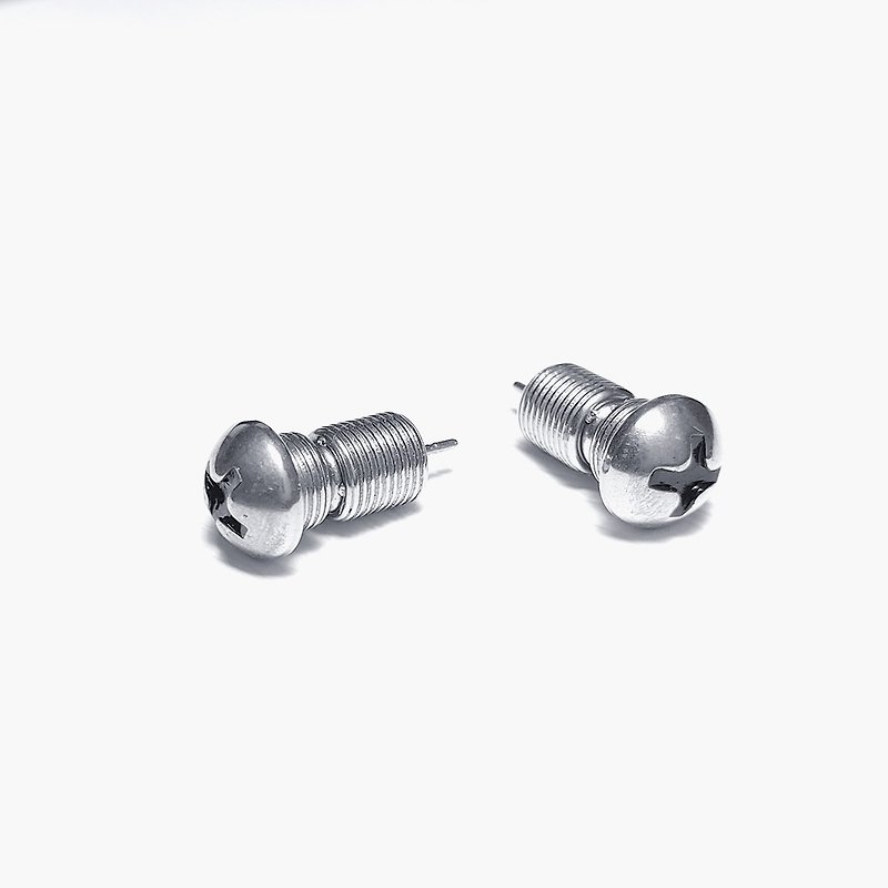 Thick Screw 316L Titanium Steel Earrings Gift Set - ต่างหู - สแตนเลส สีเงิน