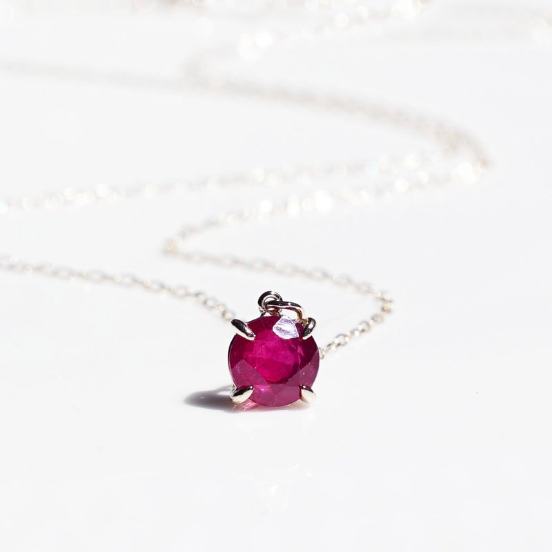 K10製ルビーの一粒6mmラウンドネックレス　Rosemonde - 項鍊 - 寶石 紅色