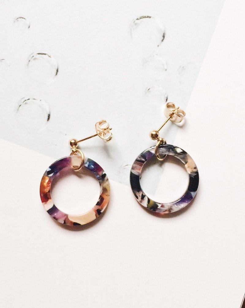 ❈La Don pull ❈ ❈ - earrings - marble pattern in the ring - mixed colors - ต่างหู - โลหะ สีนำ้ตาล