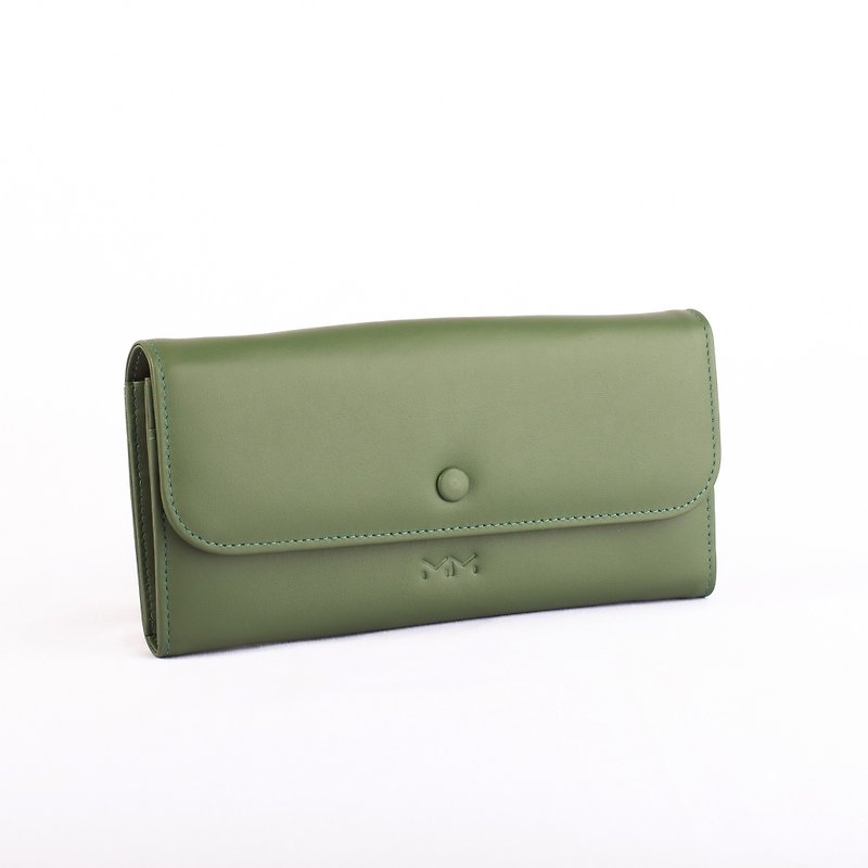 Lily.- Leather long wallet with crossbody strap in Olive green - Wallets - Genuine Leather Green
