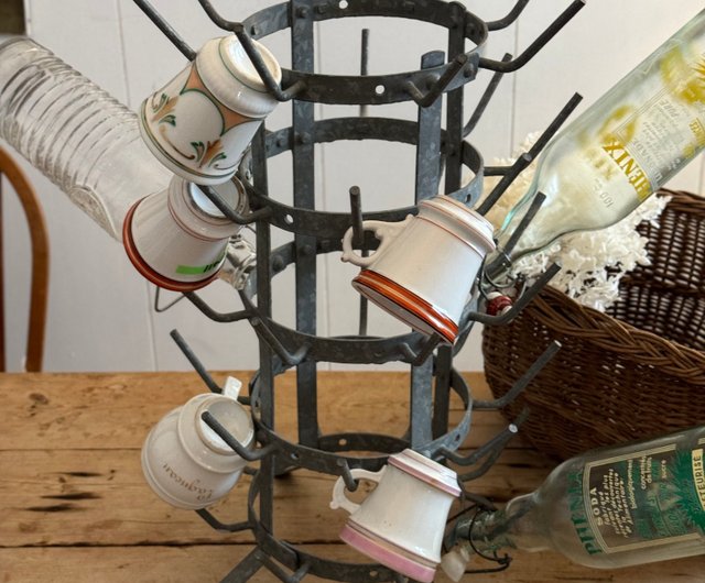 古びた雰囲気が素敵なワインボトルラック キャリアー フレンチアンティーク 40652--希少なフランスアンティーク亜鉛メッキ5層ボトル乾燥