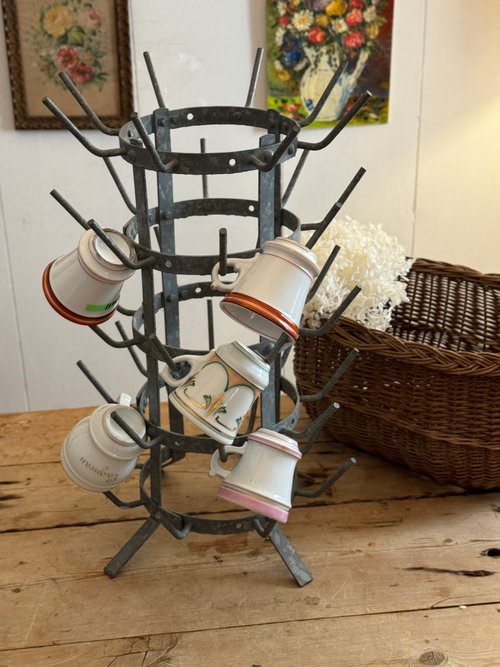 40652--希少なフランスアンティーク亜鉛メッキ5層ボトル乾燥ラック 40652--希少なフランスアンティーク亜鉛メッキ5層ボトル乾燥ラック