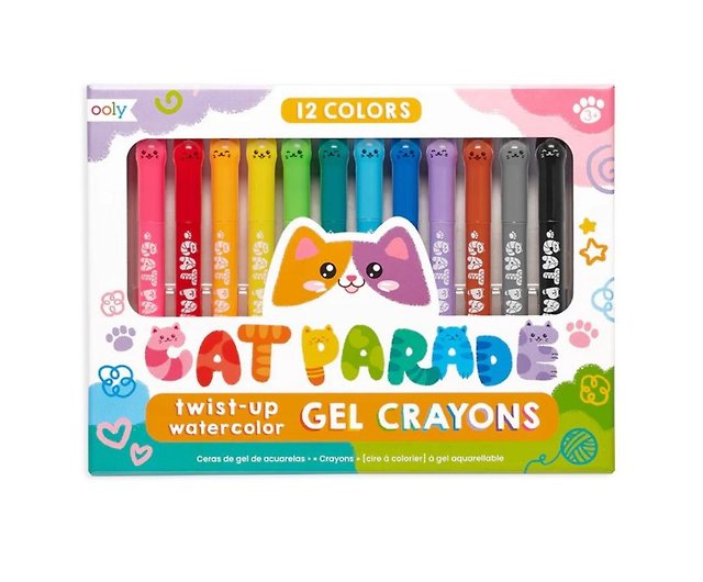 American OOLY Cat Fans Parade Rotating Watercolor Crayons (12