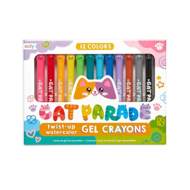 American OOLY Cat Fans Parade Rotating Watercolor Crayons (12 Colors) | Safe and Non-toxic | Cat Lover - วาดภาพ/ศิลปะการเขียน - พลาสติก หลากหลายสี