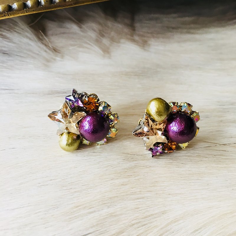 Purple Bijou Earrings - ต่างหู - แก้ว หลากหลายสี