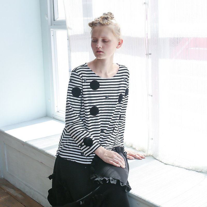 Little striped blouse - imakokoni - เสื้อผู้หญิง - ผ้าฝ้าย/ผ้าลินิน สีเทา