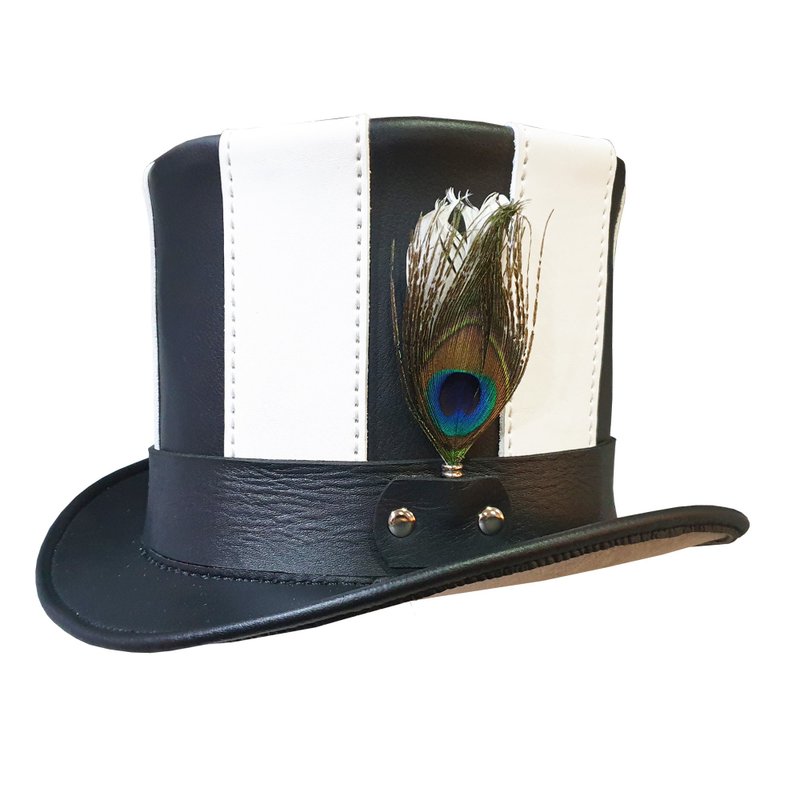 Steampunk Gothic Striped Leather Top Hat - 帽子 - 真皮 黑色