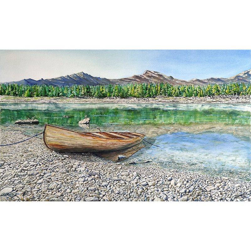 Watercolor Landscape Original Painting, Watercolor Landscape Art, Boat Painting