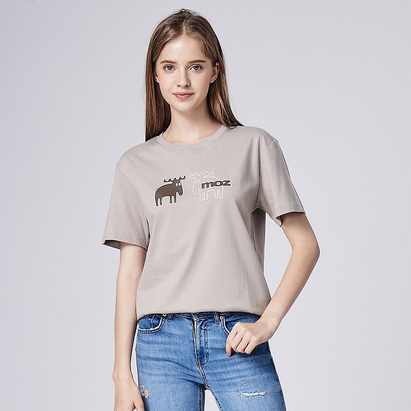 moz Swedish double moose print 100% cotton short T-taupe (Asian version) for women
