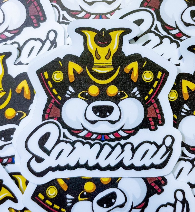柴犬貼紙 柴武士 日式貼紙 黑柴貼紙 -厚磅 超耐磨貼紙 防刮 防水 - 貼紙 - 紙 白色