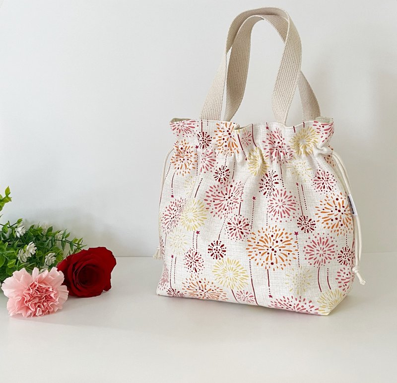 [Autumn Festival Fireworks] Drawstring Bag/Handbag - Handbags & Totes - Cotton & Hemp Pink