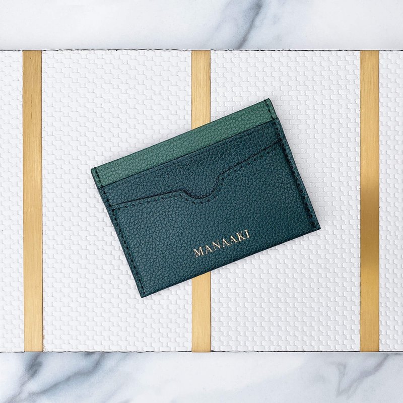 【MANAAKI】Half Moon Card Holder (4 Card Slots) Business Card Holder Small Purse Coin Purse Leather - ที่เก็บนามบัตร - วัสดุอีโค สีเขียว