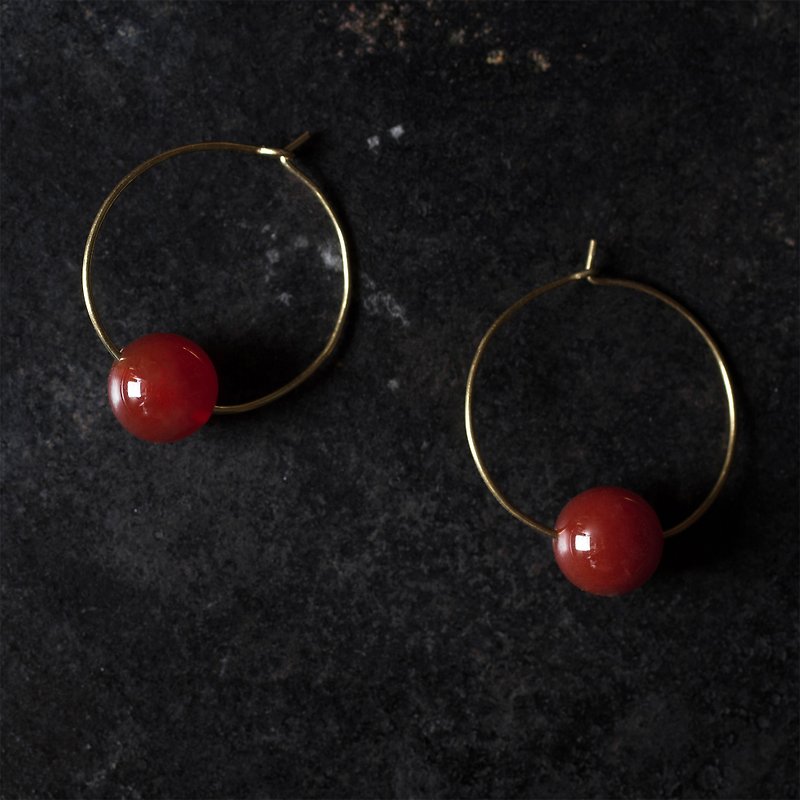 [Surprise at the end of the year] Out of print products-Red Agate Fine Copper Hoop Earring - Earrings & Clip-ons - Other Materials Red