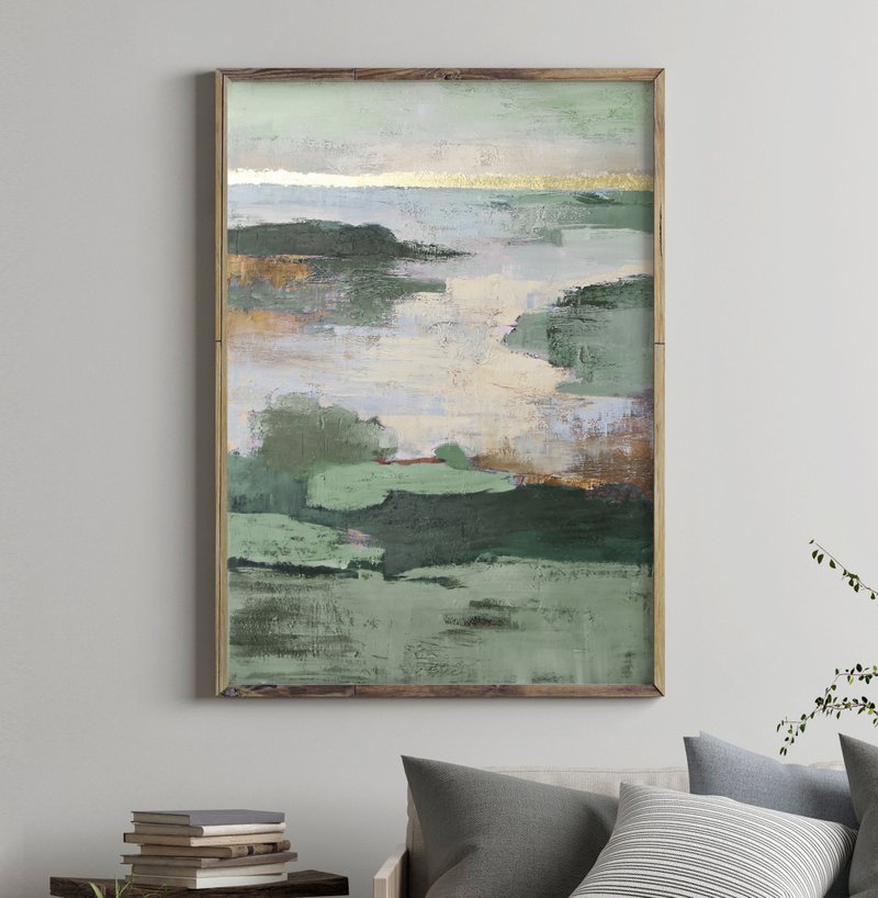 Sage Green Wall Art | Sage Green Painting | Sage Green Art | Olive estuary - 壁貼/牆壁裝飾 - 棉．麻 綠色