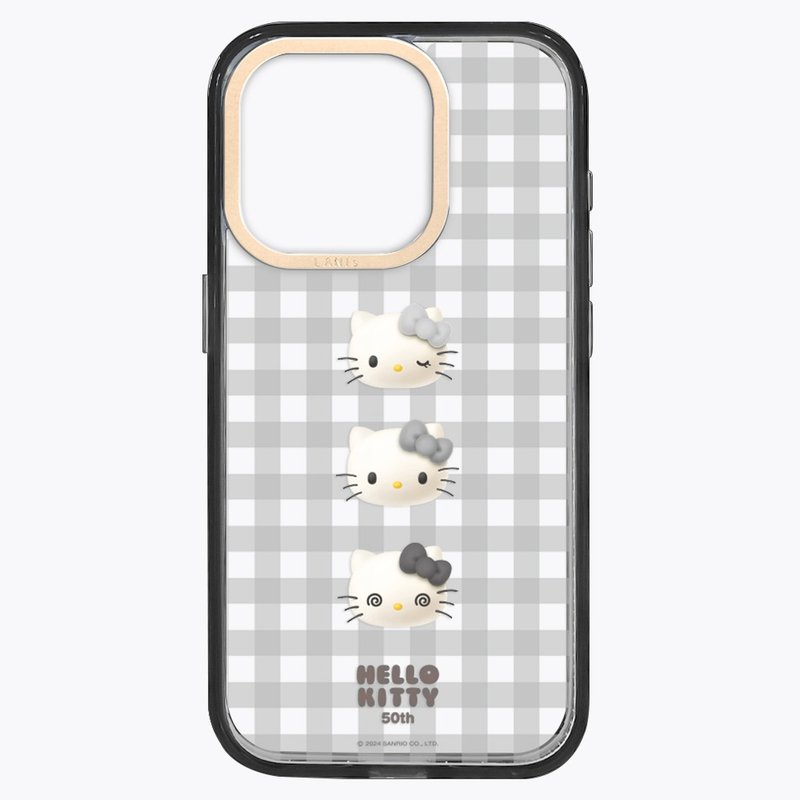 HelloKitty 50週年－野餐趣(灰) 透黑框 iPhone 15 14 13 - 手機殼/手機套 - 環保材質 灰色