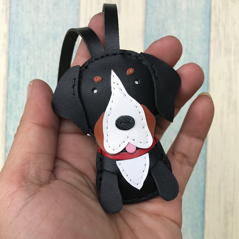 Healing small things black cute Saint Bernard dog hand-sewn handmade leather charm small size - Charms - Genuine Leather Black