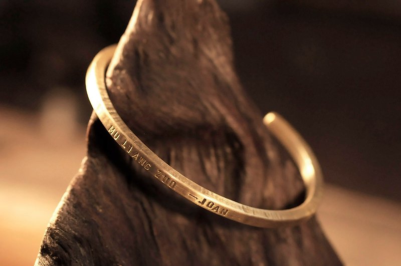Bronze bracelet - striped square section - สร้อยข้อมือ - ทองแดงทองเหลือง สีกากี